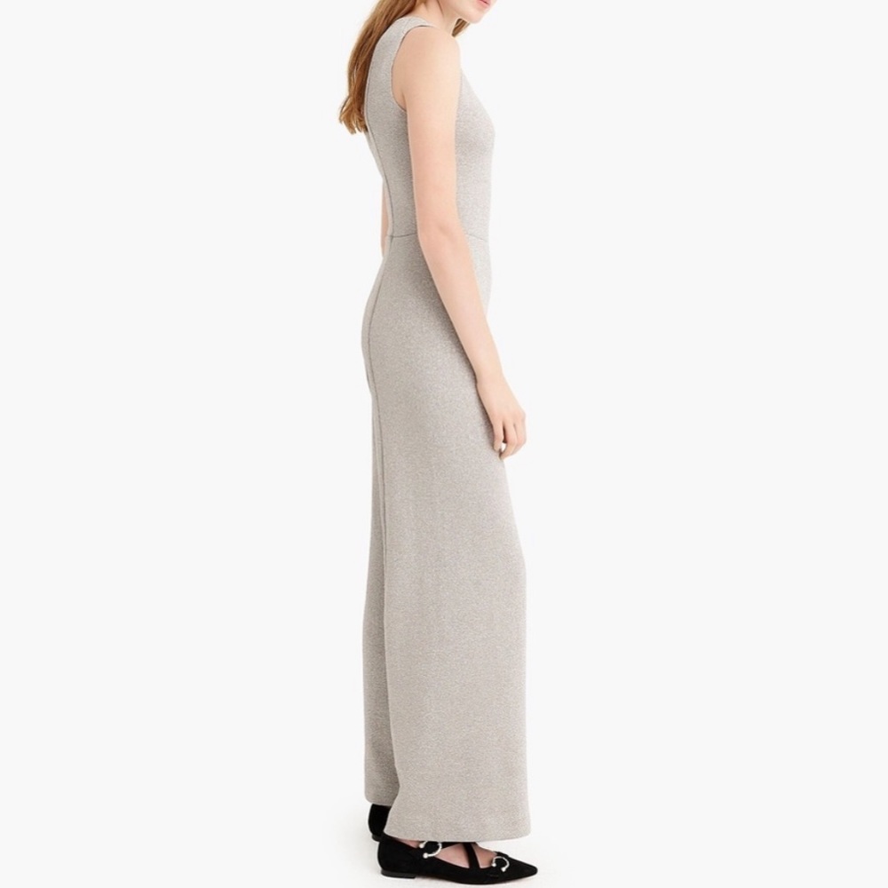 J. Crew sleeveless lurex silver metallic jumpsuit with velvet tie small NEW - Picture 2 of 9
